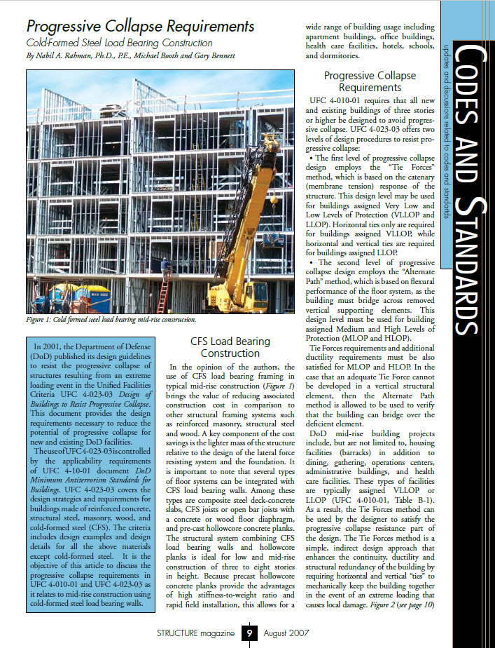 Progressive Collapse Requirements – Cold-Formed Steel Load Bearing Construction